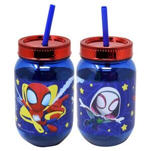 Spidey & Friends 18.5oz PS Canning Jar with straw and electroplated lid